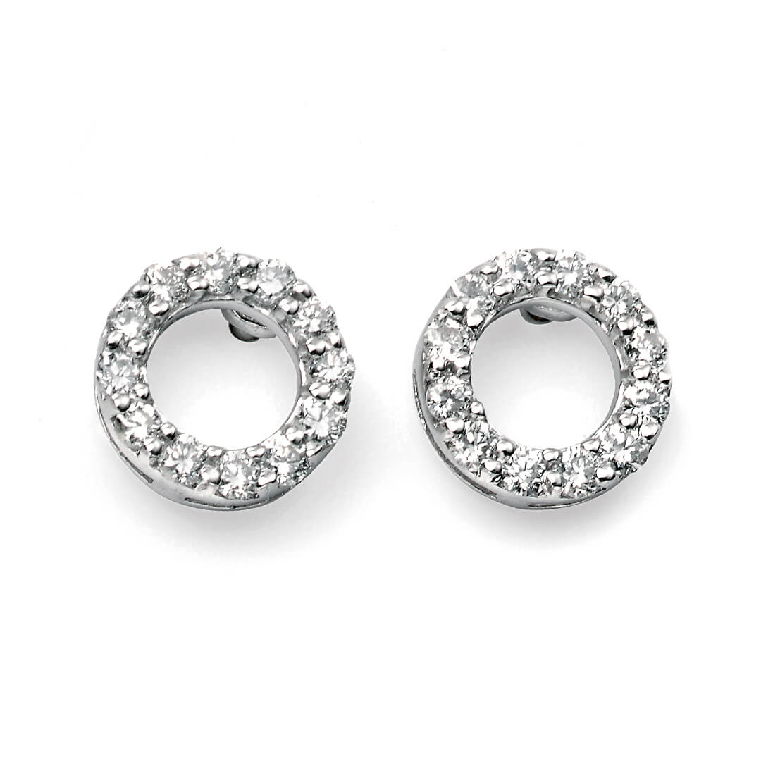 9ct White Gold Open Circle Diamond Stud Earrings