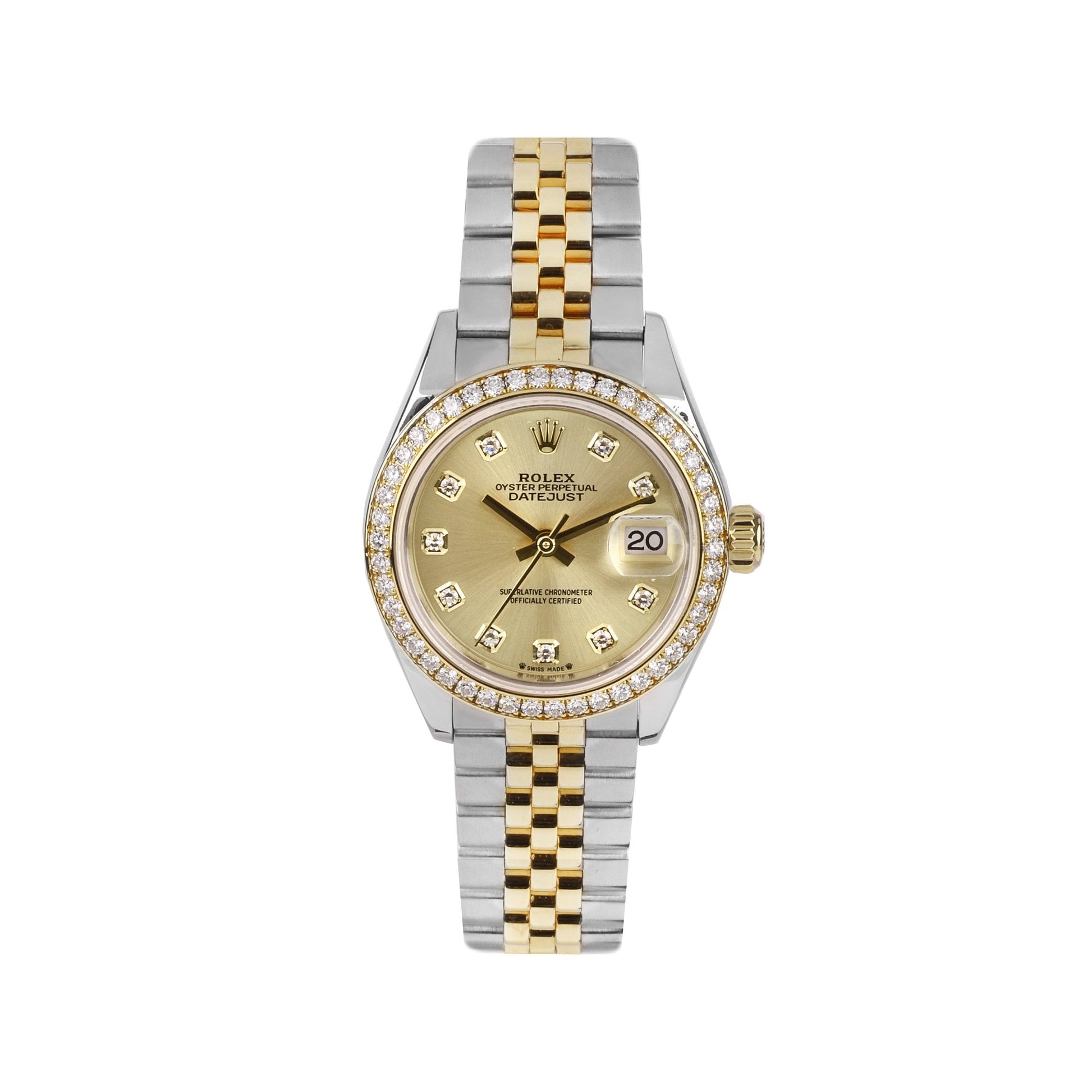 Rolex Datejust Watch in 18ct Gold and Steel With a Diamond Dot Champagne Dial and Diamond Bezel