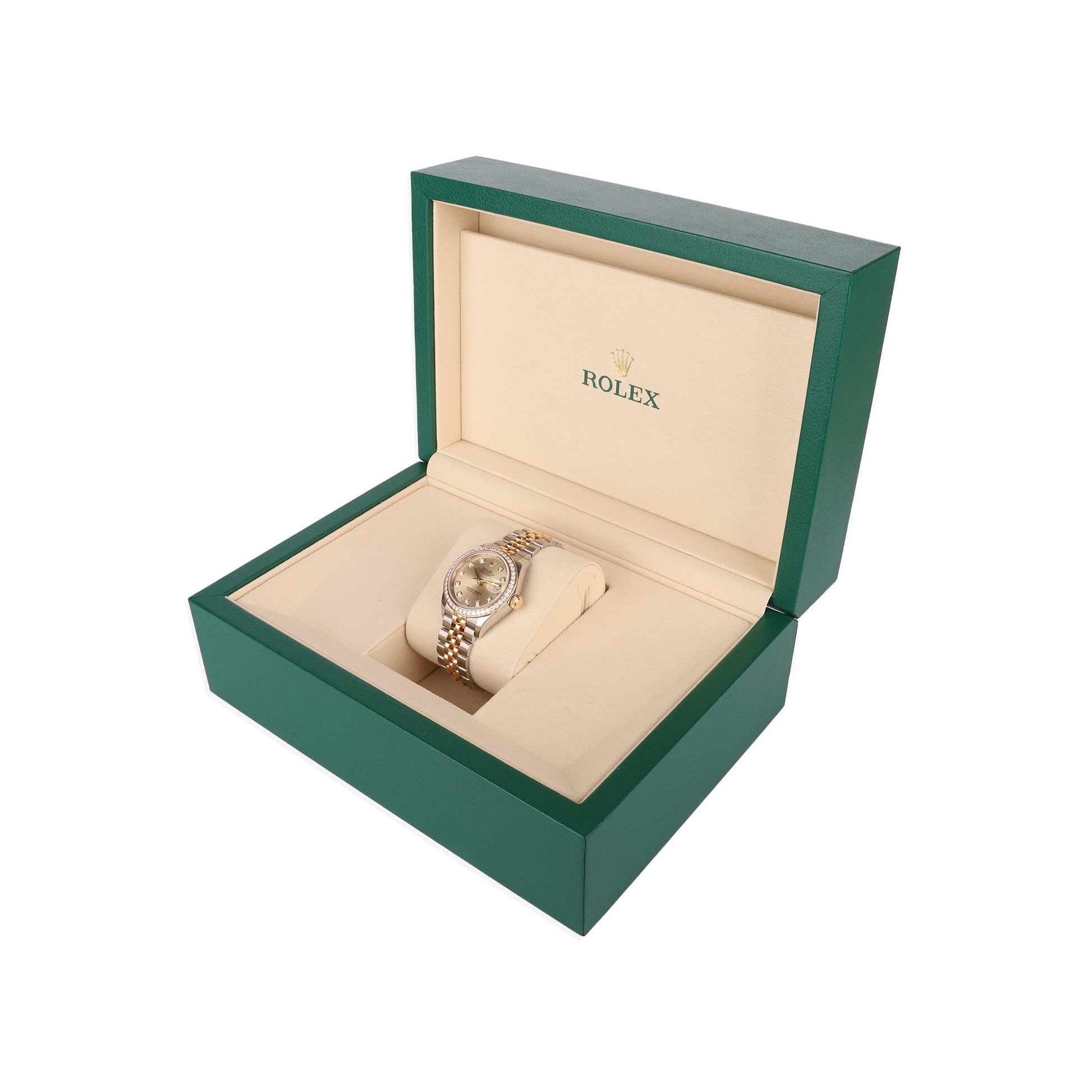 Rolex Datejust Watch in 18ct Gold and Steel With a Diamond Dot Champagne Dial and Diamond Bezel