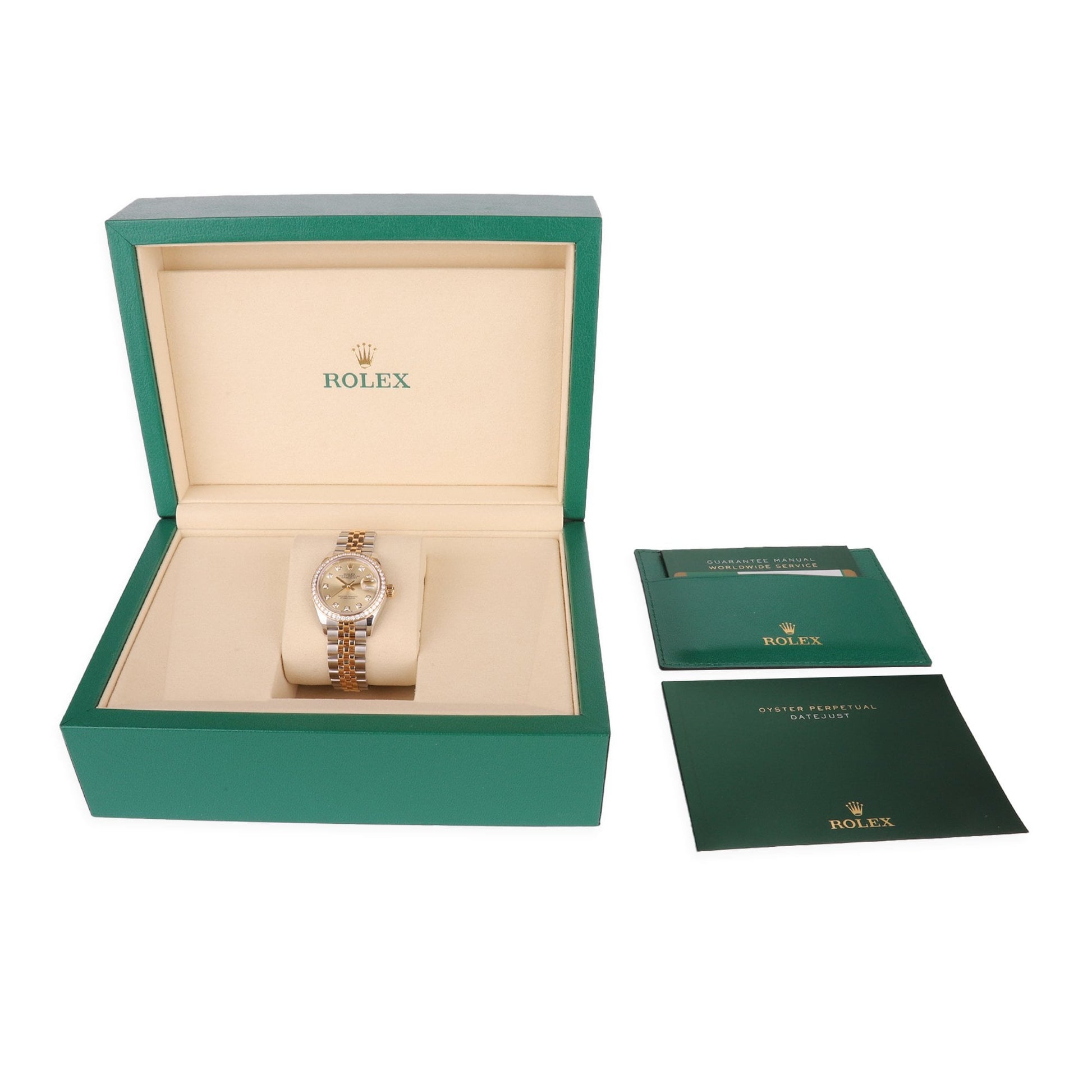 Rolex Datejust Watch in 18ct Gold and Steel With a Diamond Dot Champagne Dial and Diamond Bezel