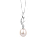 Silver Freshwater Pearl Necklace with Pave Cubic Zirconia Wave Top